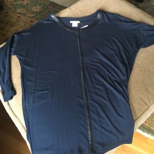 Club Monaco navy top with leather detail. New.